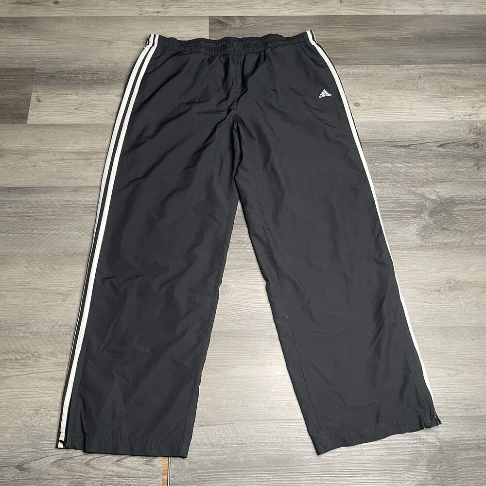 Y2K Adidas AZF001 Track Pants Men’s XL Black Windbreaker Wide Leg 3-Stripe